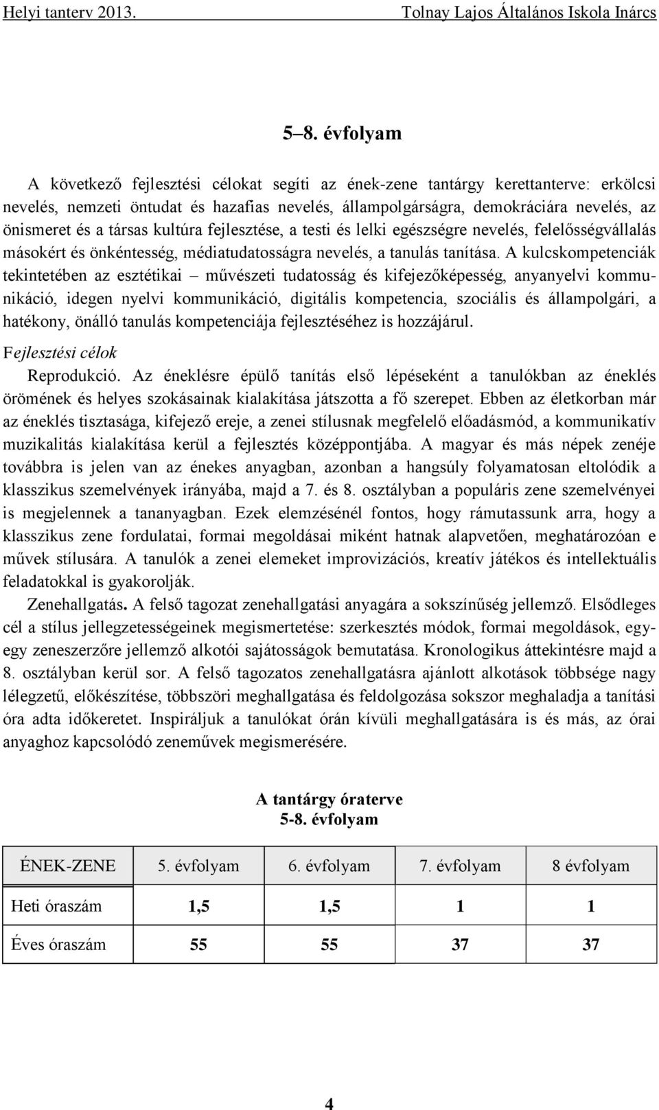 A kulcskompetenciák tekintetében az esztétikai művészeti tudatosság és kifejezőképesség, anyanyelvi kommunikáció, idegen nyelvi kommunikáció, digitális kompetencia, szociális és állampolgári, a