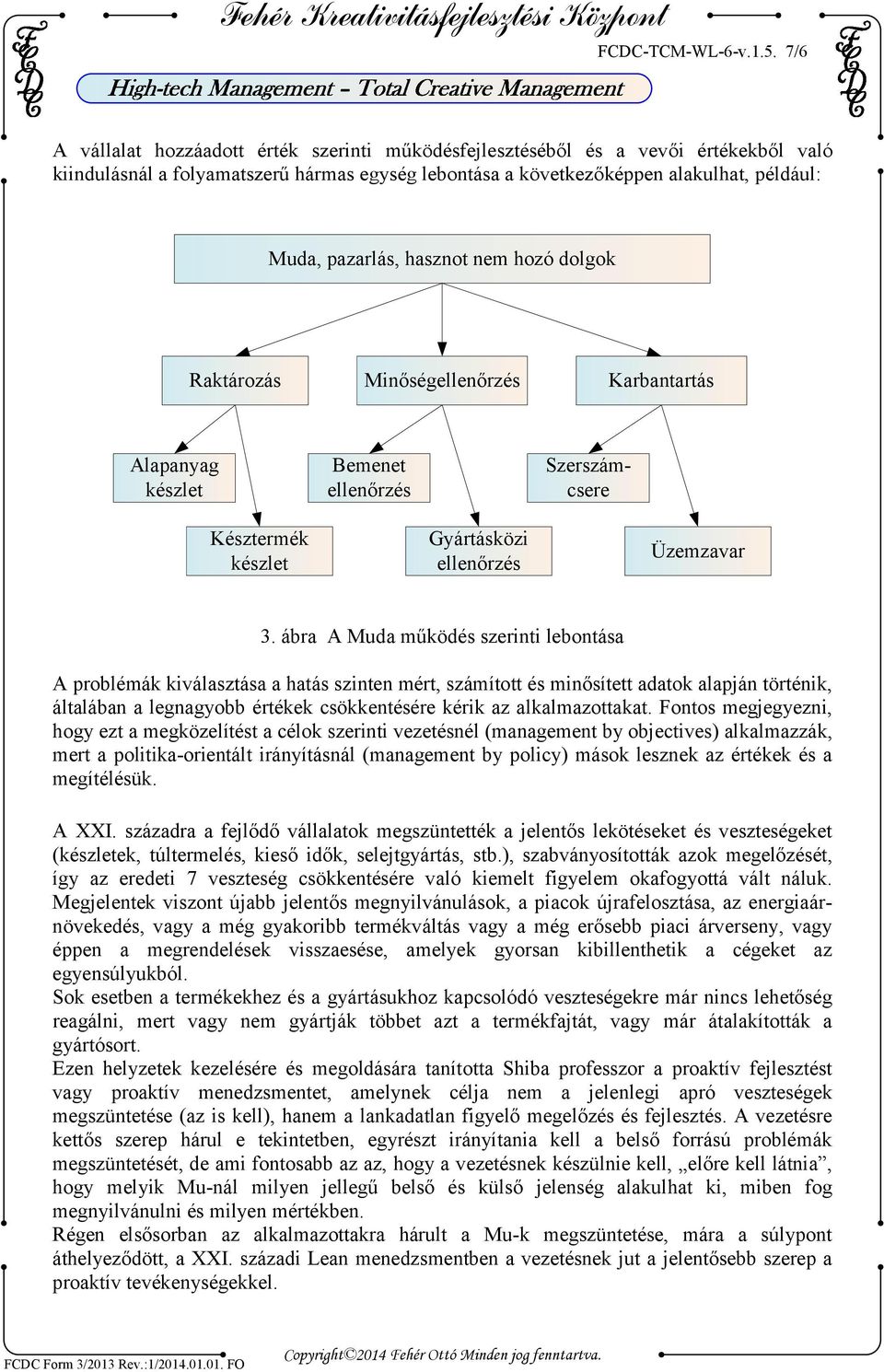 hasznot nem hozó dolgok Raktározás Minőségellenőrzés Karbantartás Alapanyag készlet Késztermék készlet Bemenet ellenőrzés Gyártásközi ellenőrzés Szerszámcsere Üzemzavar 3.
