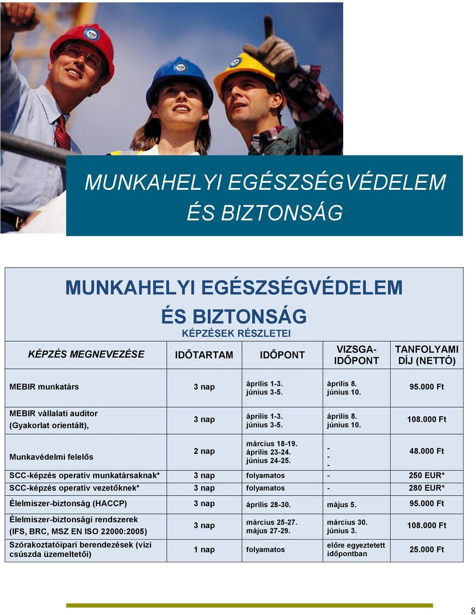 - SCC-képzés operatív munkatársaknak* folyamatos - 250 EUR* SCC-képzés operatív vezetőknek* folyamatos - 280 EUR* Élelmiszer-biztonság (HACCP) április 28-30. május 5. 95.