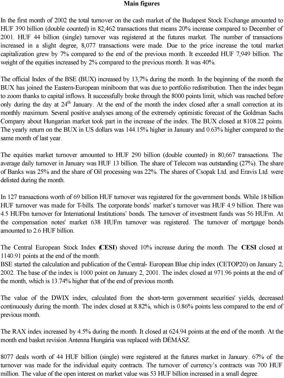 Due to the price increase the total market capitalization grew by 7% compared to the end of the previous month. It exceeded HUF 7,949 billion.