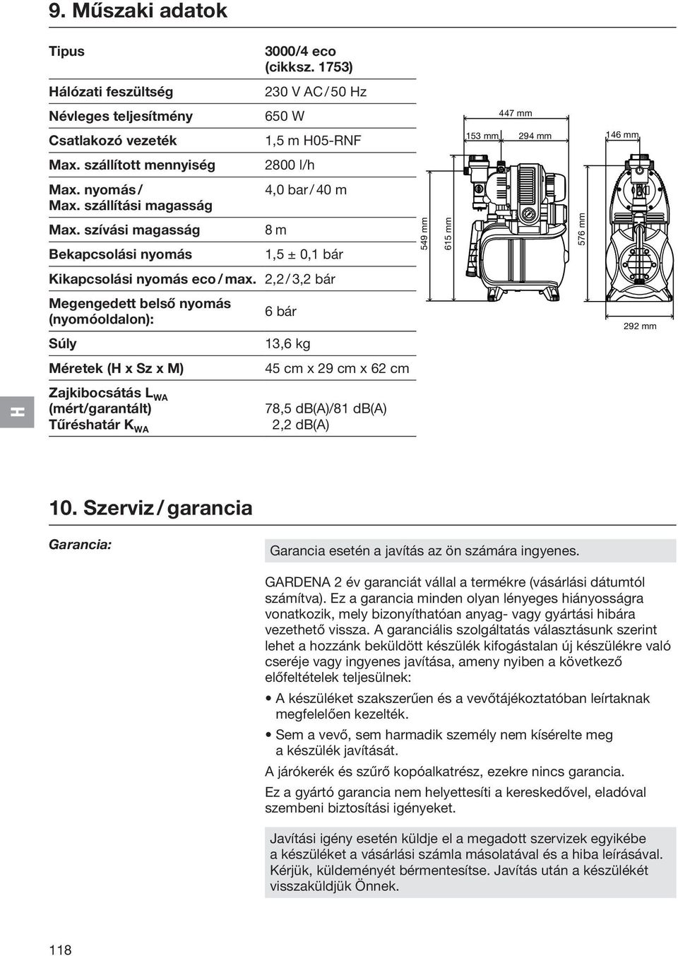 2,2 / 3,2 bár 549 mm 549 mm 615 mm 615 mm 576 mm 576 mm Megengedett belső nyomás (nyomóoldalon): Súly 6 bár 13,6 kg 292 mm 292 mm Méretek (H x Sz x M) 45 cm x 29 cm x 62 cm H Zajkibocsátás L WA