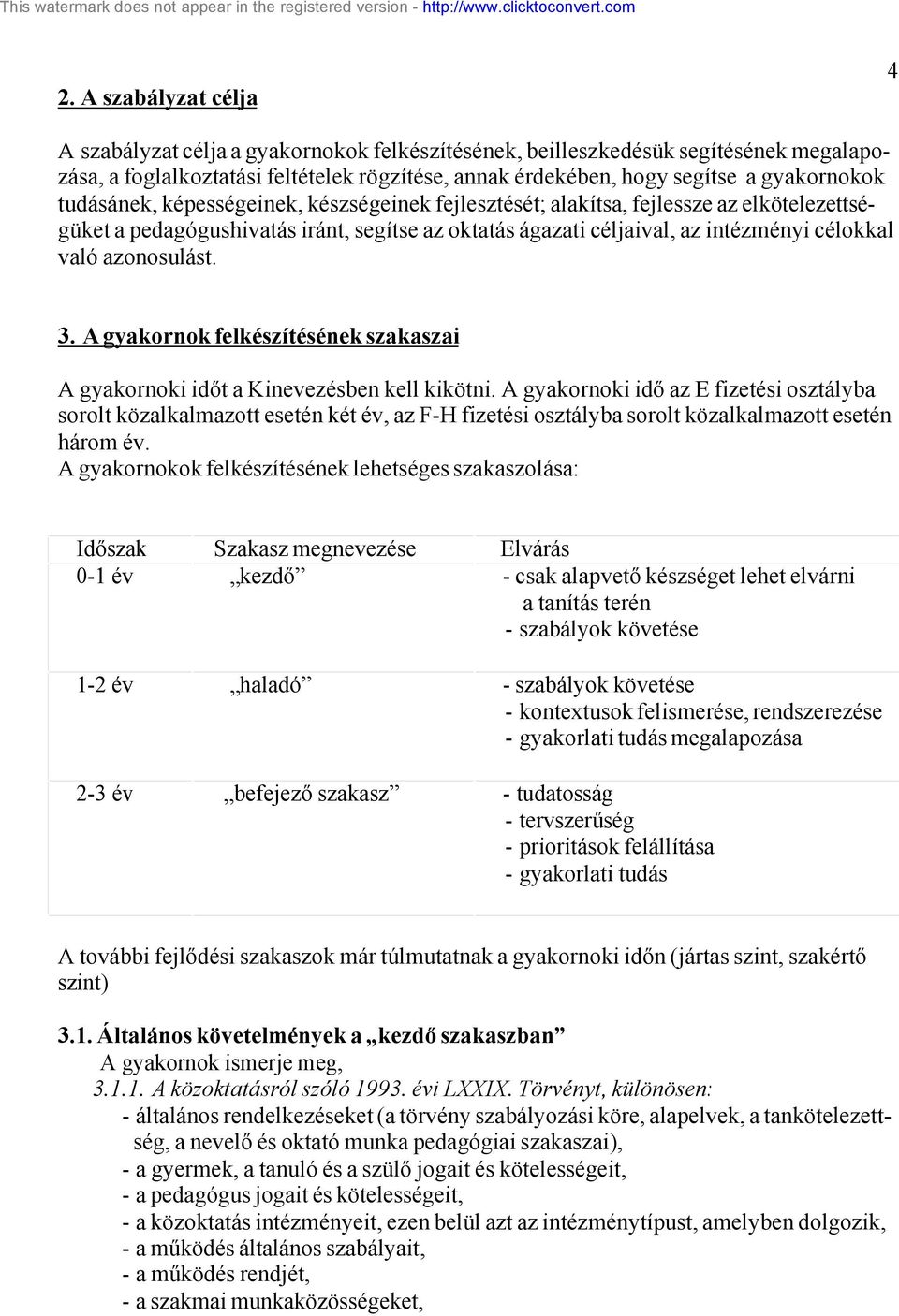3. A gyakornok felkészítésének szakaszai A gyakornoki időt a Kinevezésben kell kikötni.