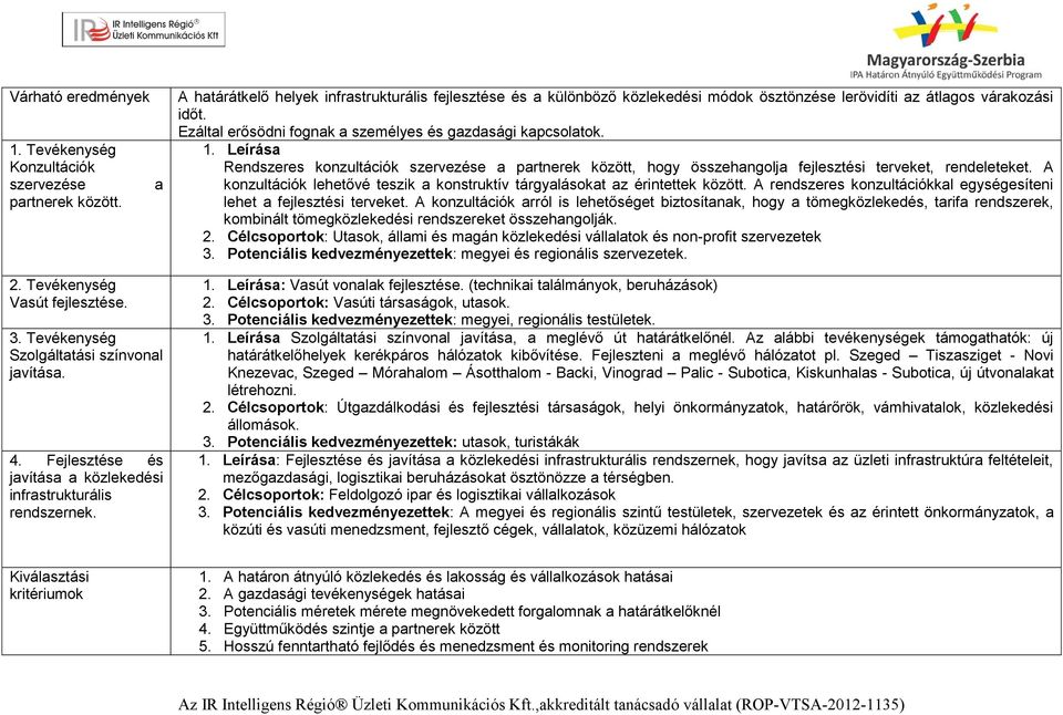 A határátkelő helyek infrastrukturális fejlesztése és a különböző közlekedési módok ösztönzése lerövidíti az átlagos várakozási időt. Ezáltal erősödni fognak a személyes és gazdasági kapcsolatok. 1.