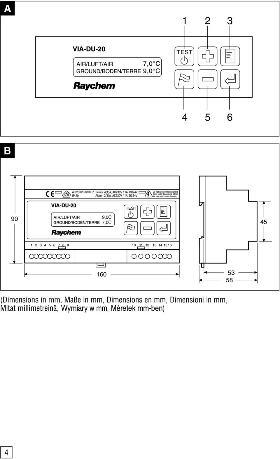 Dimensions en mm, Dimensioni in mm, Mitat