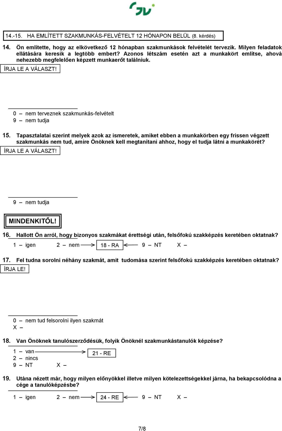 0 nem terveznek szakmunkás-felvételt 9 nem tudja 15.