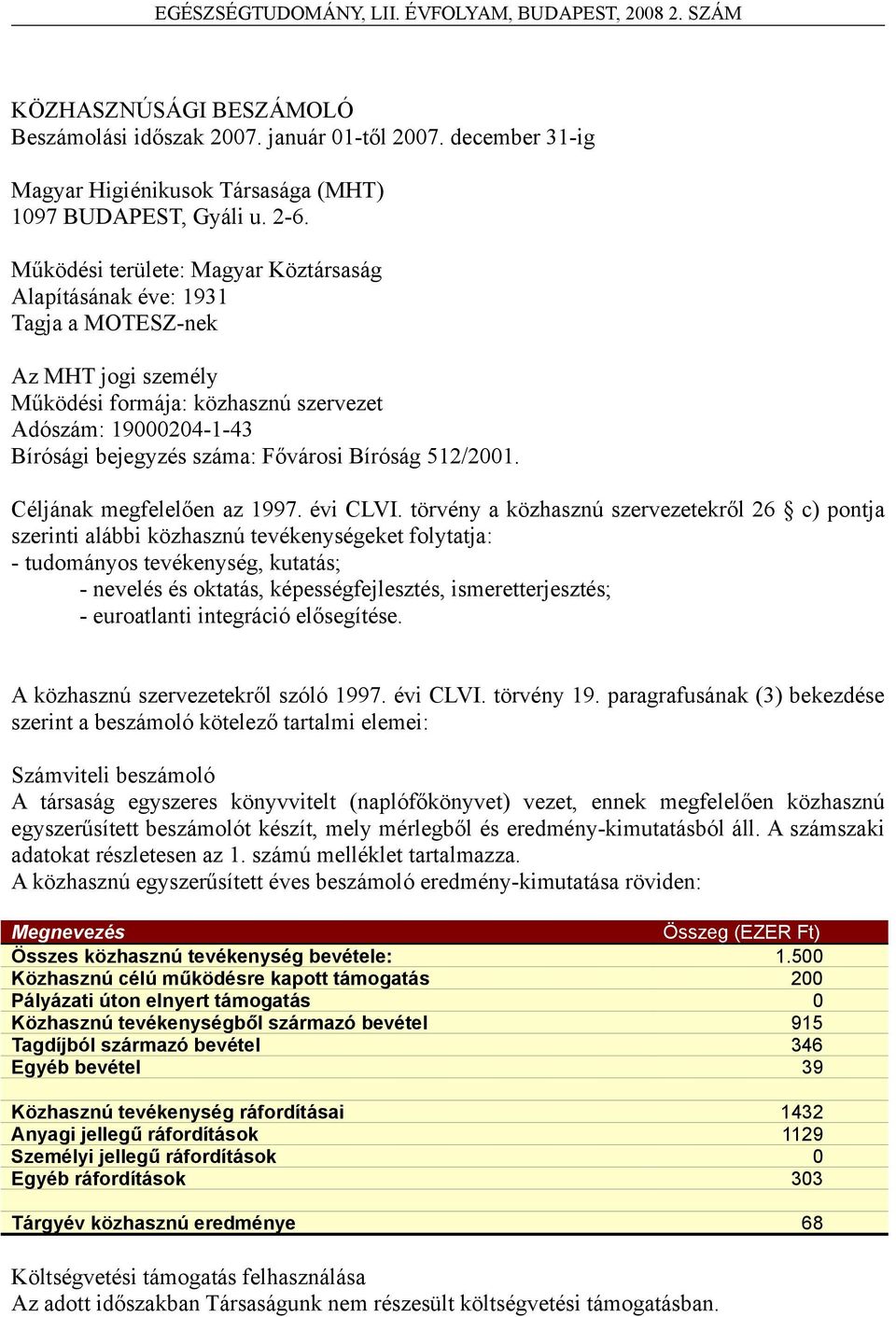 Bíróság 512/2001. Céljának megfelelően az 1997. évi CLVI.