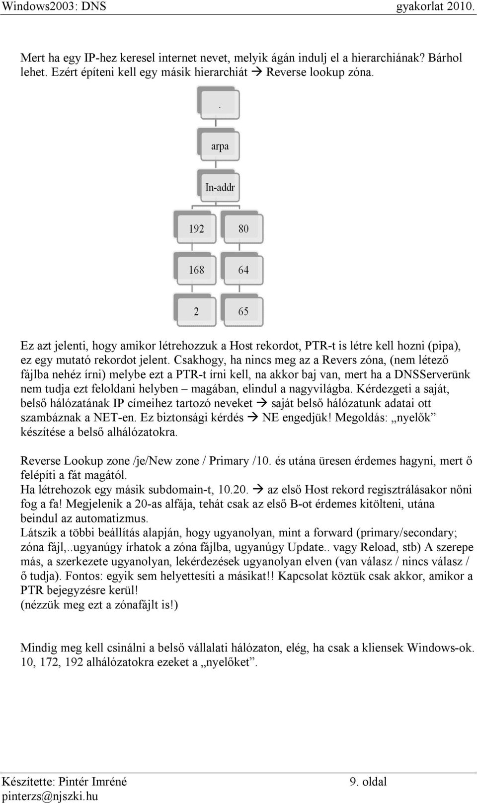 Csakhogy, ha nincs meg az a Revers zóna, (nem létező fájlba nehéz írni) melybe ezt a PTR-t írni kell, na akkor baj van, mert ha a DNSServerünk nem tudja ezt feloldani helyben magában, elindul a