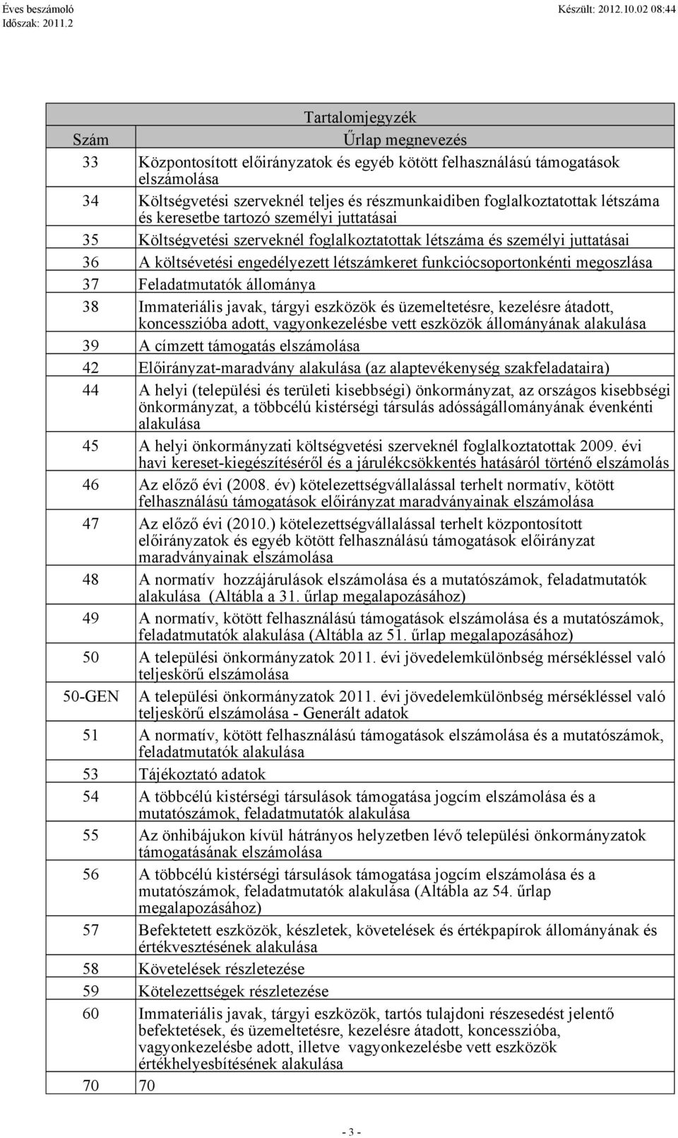 megoszlása 37 Feladatmutatók állománya 38 Immateriális javak, tárgyi eszközök és üzemeltetésre, kezelésre átadott, koncesszióba adott, vagyonkezelésbe vett eszközök állományának alakulása 39 A