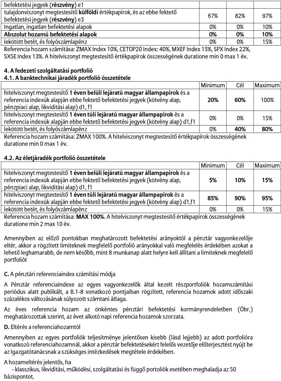 A hitelviszonyt megtestesítő értékpapírok összességének duratione min 0 max 1 év. 4.2.