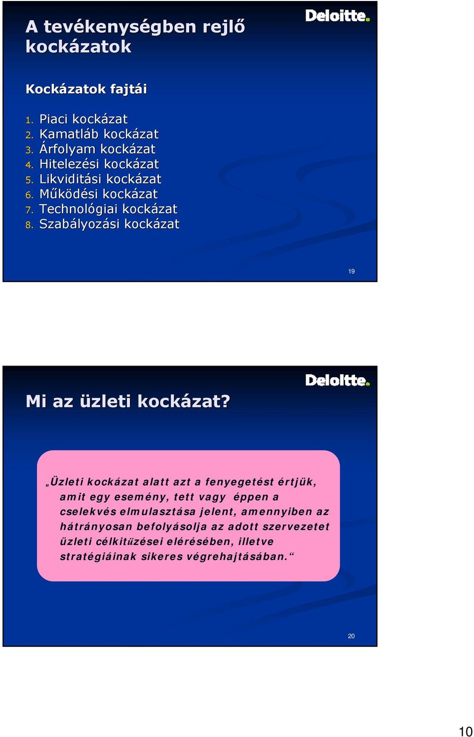 Szabályoz lyozási kockázat 19 Mi az üzleti kockázat?