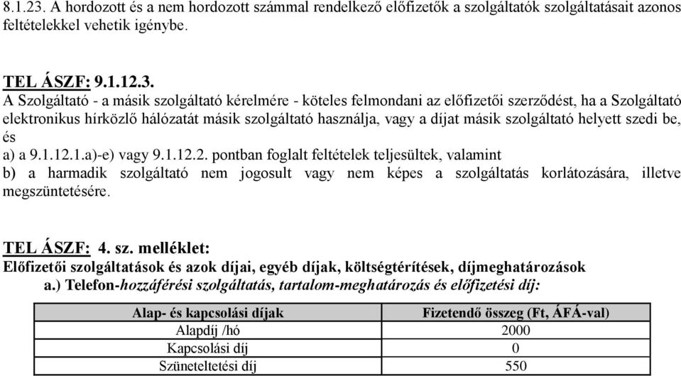 A Szolgáltató - a másik szolgáltató kérelmére - köteles felmondani az előfizetői szerződést, ha a Szolgáltató elektronikus hírközlő hálózatát másik szolgáltató használja, vagy a díjat másik