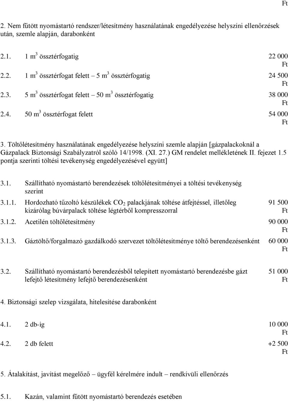 Töltőlétesítmény használatának engedélyezése helyszíni szemle alapján [gázpalackoknál a Gázpalack Biztonsági Szabályzatról szóló 14/1998. (XI. 27.) GM rendelet mellékletének II. fejezet 1.