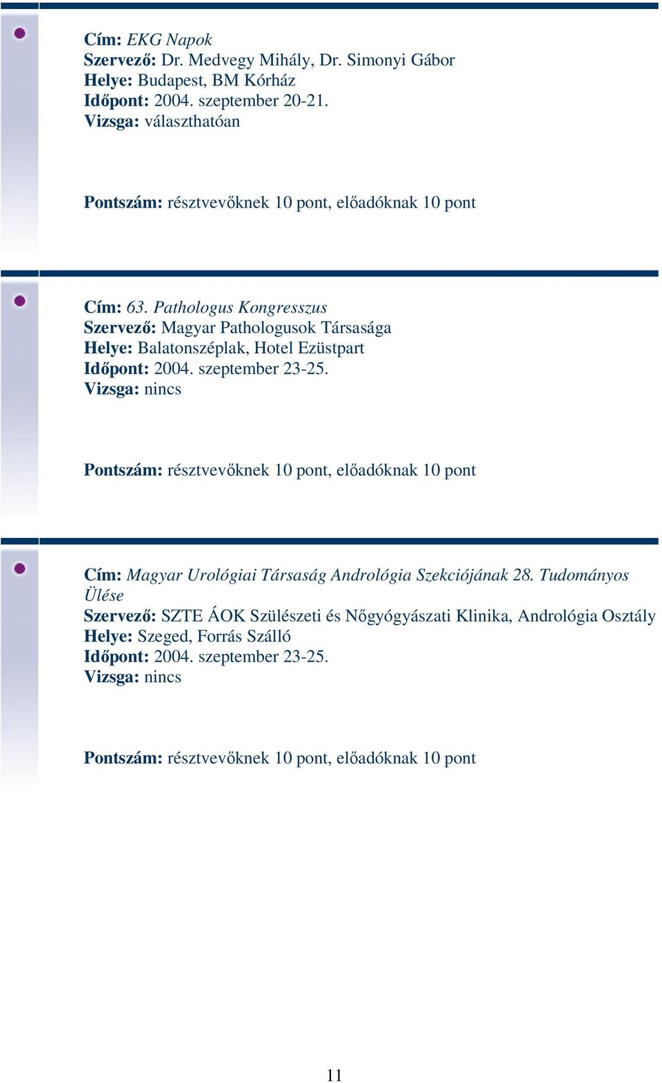 Pathologus Kongresszus Szervező: Magyar Pathologusok Társasága Helye: Balatonszéplak, Hotel Ezüstpart Időpont: 2004.