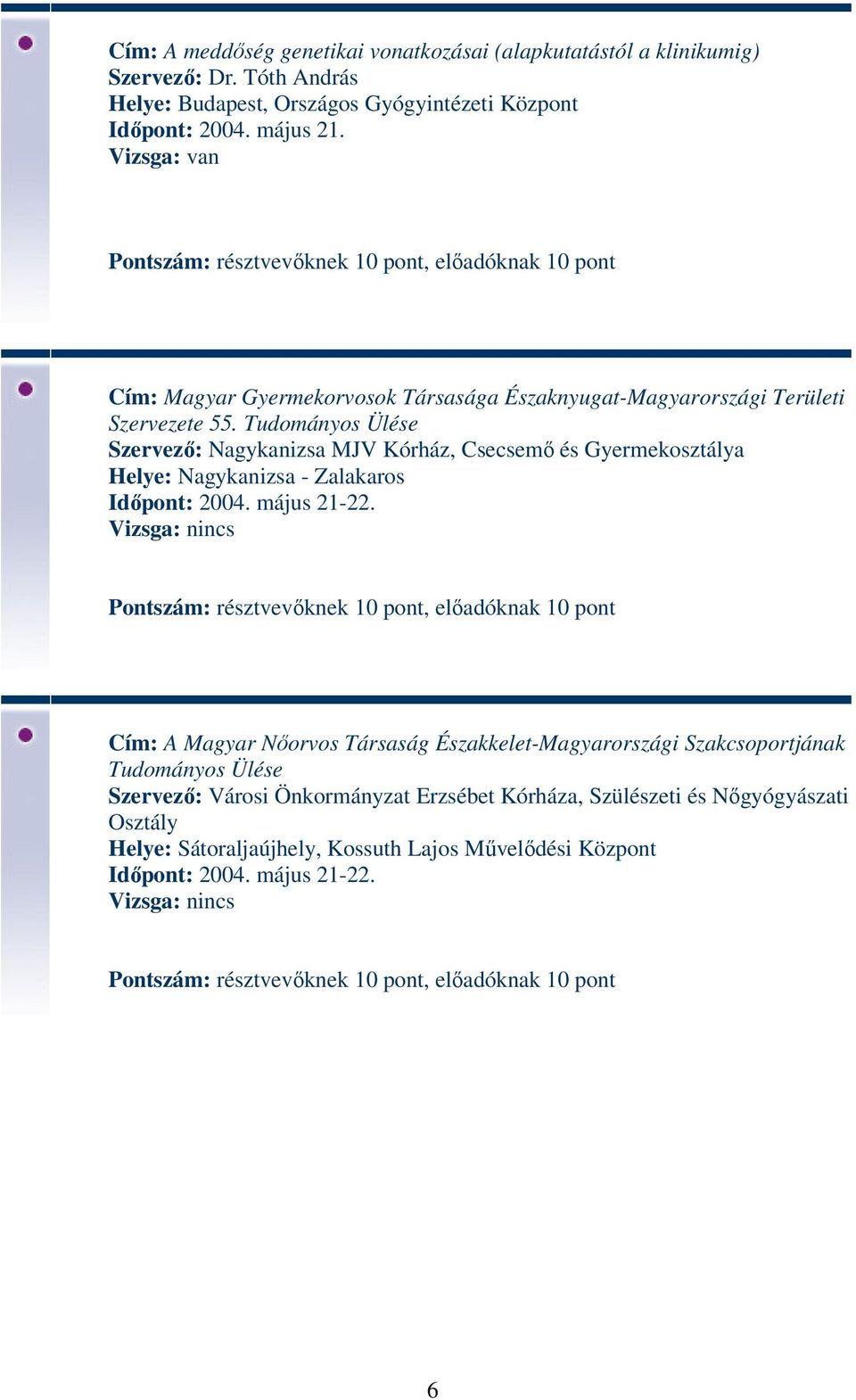 Tudományos Ülése Szervező: Nagykanizsa MJV Kórház, Csecsemő és Gyermekosztálya Helye: Nagykanizsa - Zalakaros Időpont: 2004. május 21-22.