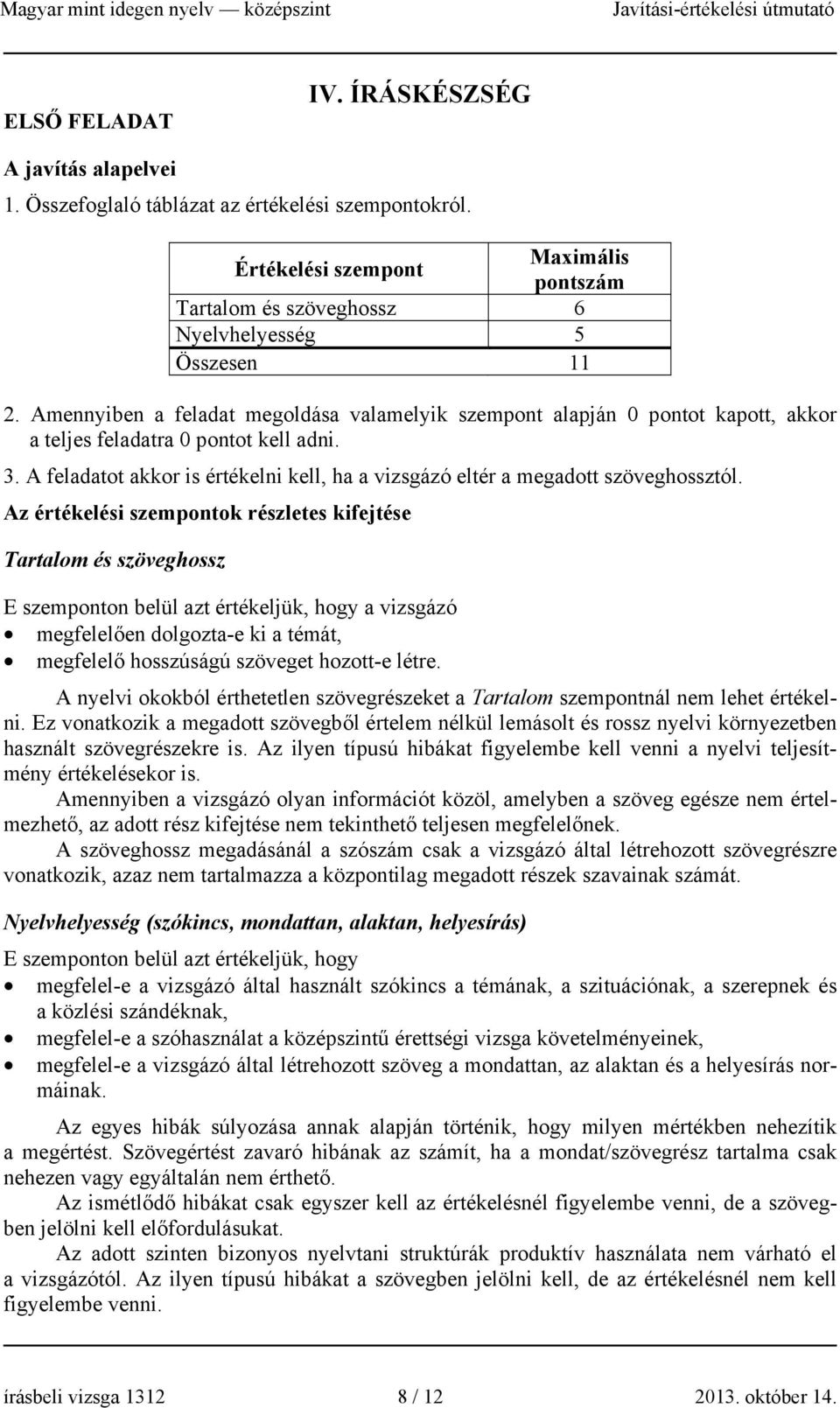 A feladatot akkor is értékelni kell, ha a vizsgázó eltér a megadott szöveghossztól.