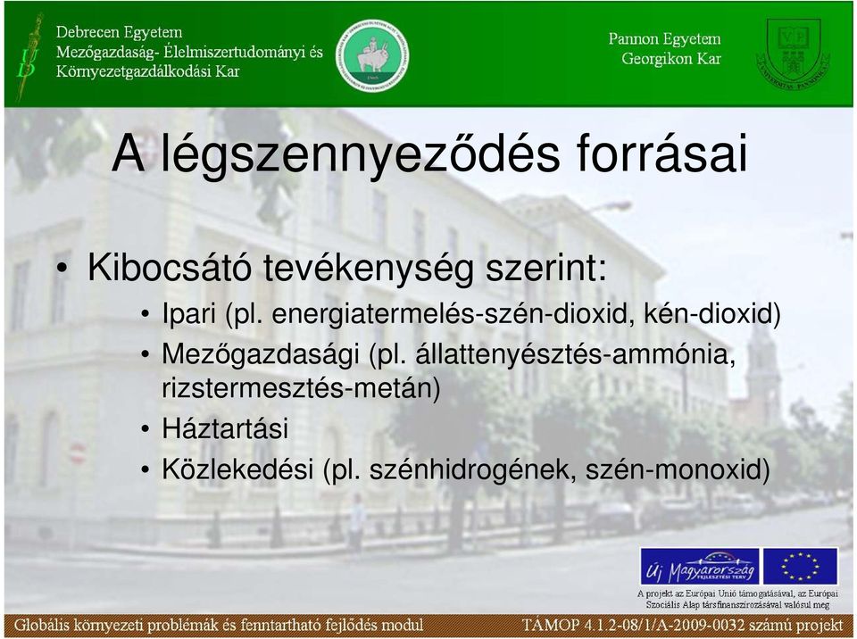 energiatermelés-szén-dioxid, kén-dioxid) Mezıgazdasági (pl.