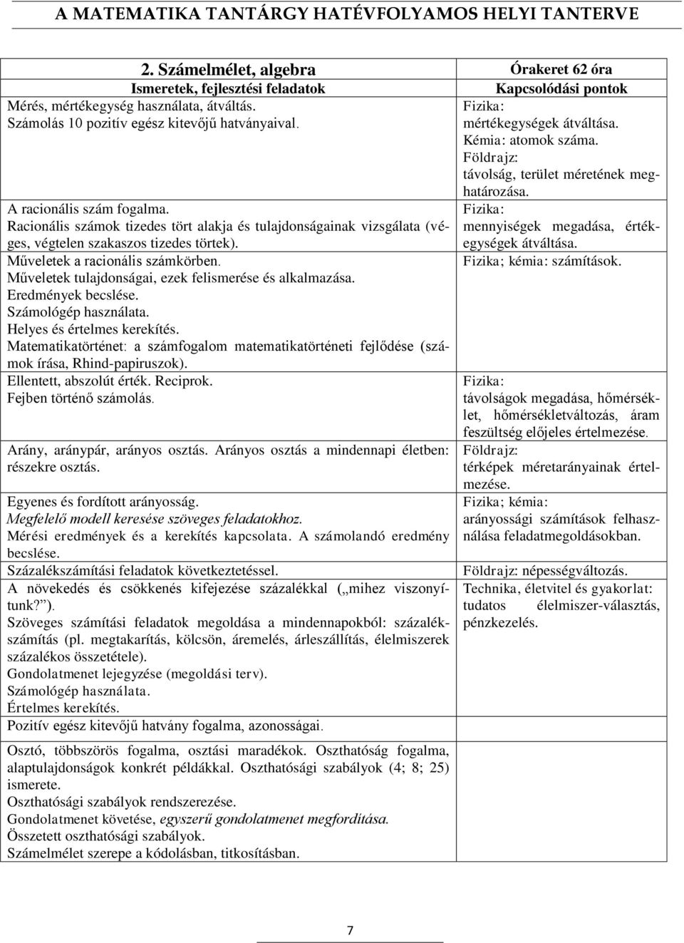 Műveletek tulajdonságai, ezek felismerése és alkalmazása. Eredmények becslése. Számológép használata. Helyes és értelmes kerekítés.