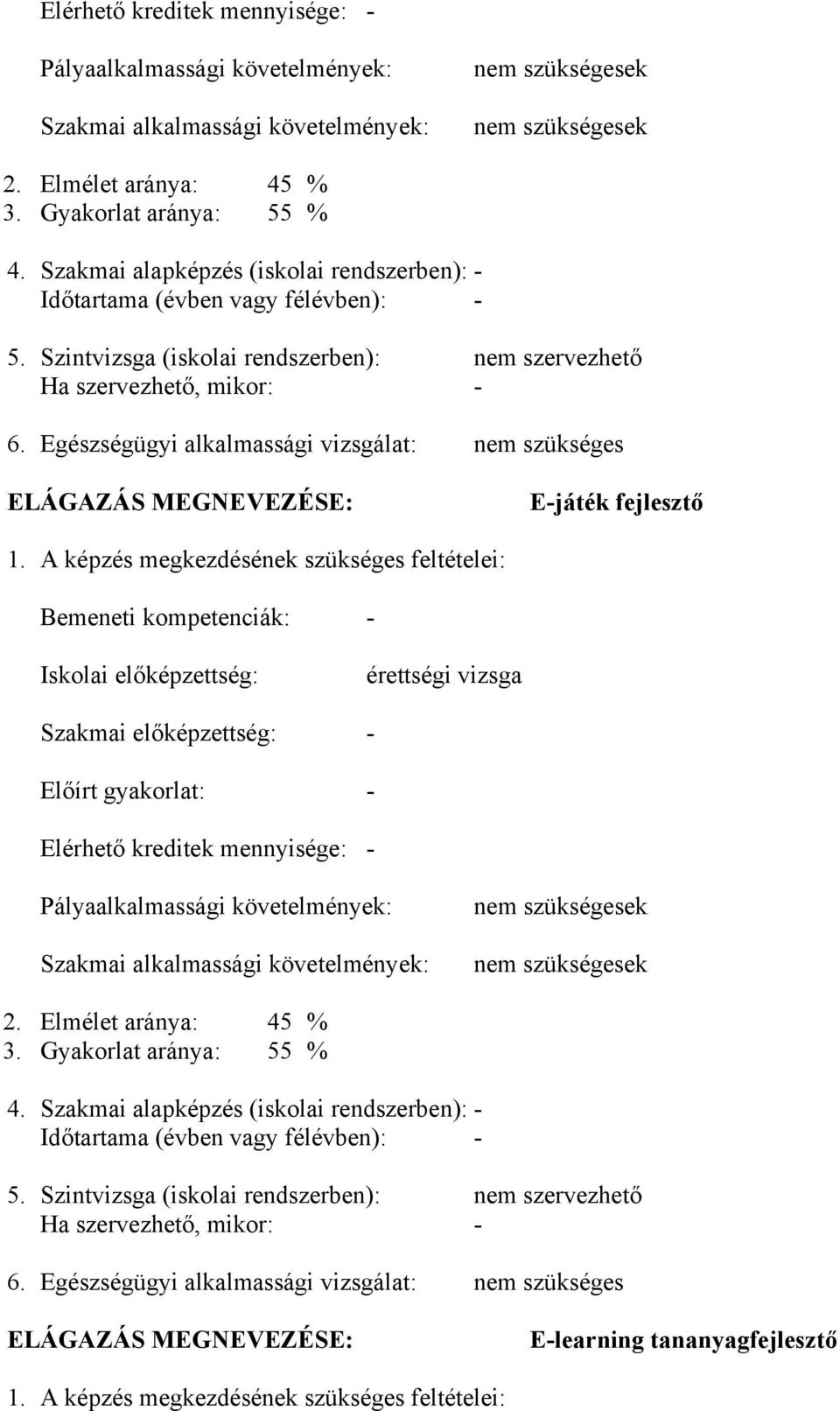 Egészségügyi alkalmassági vizsgálat: nem szükséges ELÁGAZÁS MEGNEVEZÉSE: E-játék fejlesztő 1.