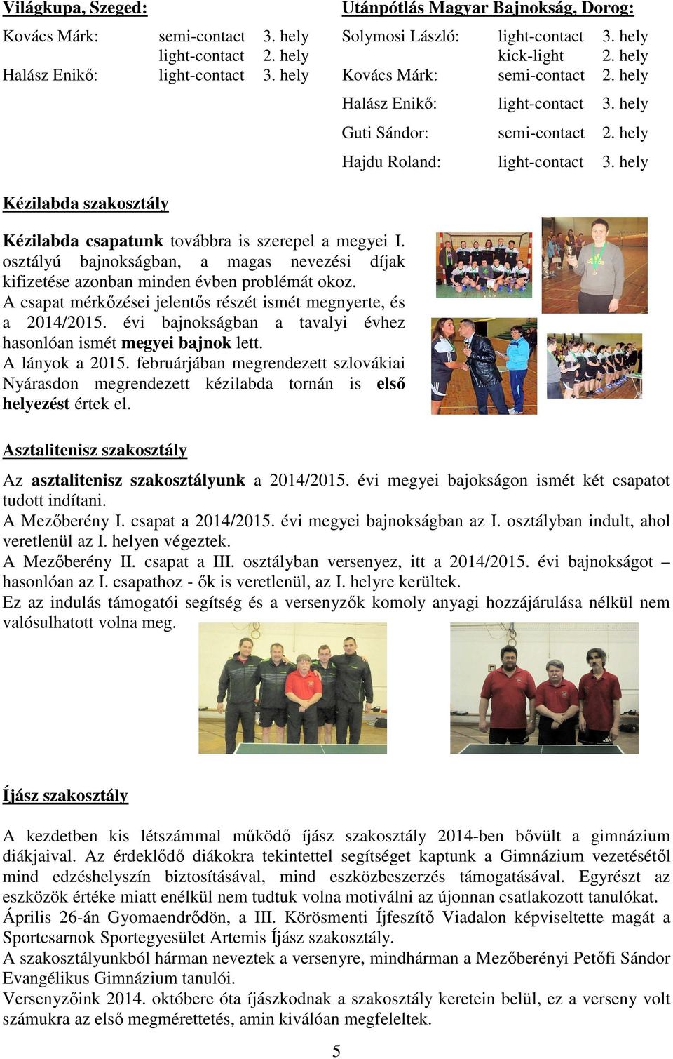 osztályú bajnokságban, a magas nevezési díjak kifizetése azonban minden évben problémát okoz. A csapat mérkőzései jelentős részét ismét megnyerte, és a 2014/2015.