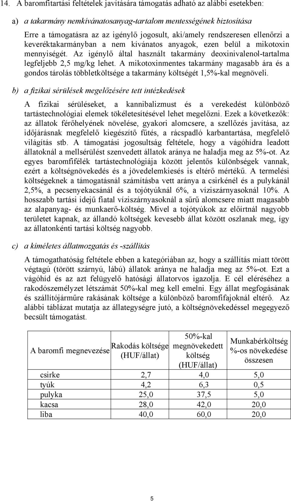 Az igénylő által használt takarmány deoxinivalenol-tartalma legfeljebb 2,5 mg/kg lehet.