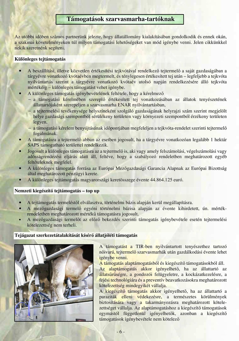 Különleges tejtámogatás A beszállítási, illetve közvetlen értékesítési tejkvótával rendelkező tejtermelő a saját gazdaságában a tárgyévre vonatkozó kvótaévben megtermelt, és ténylegesen értékesített
