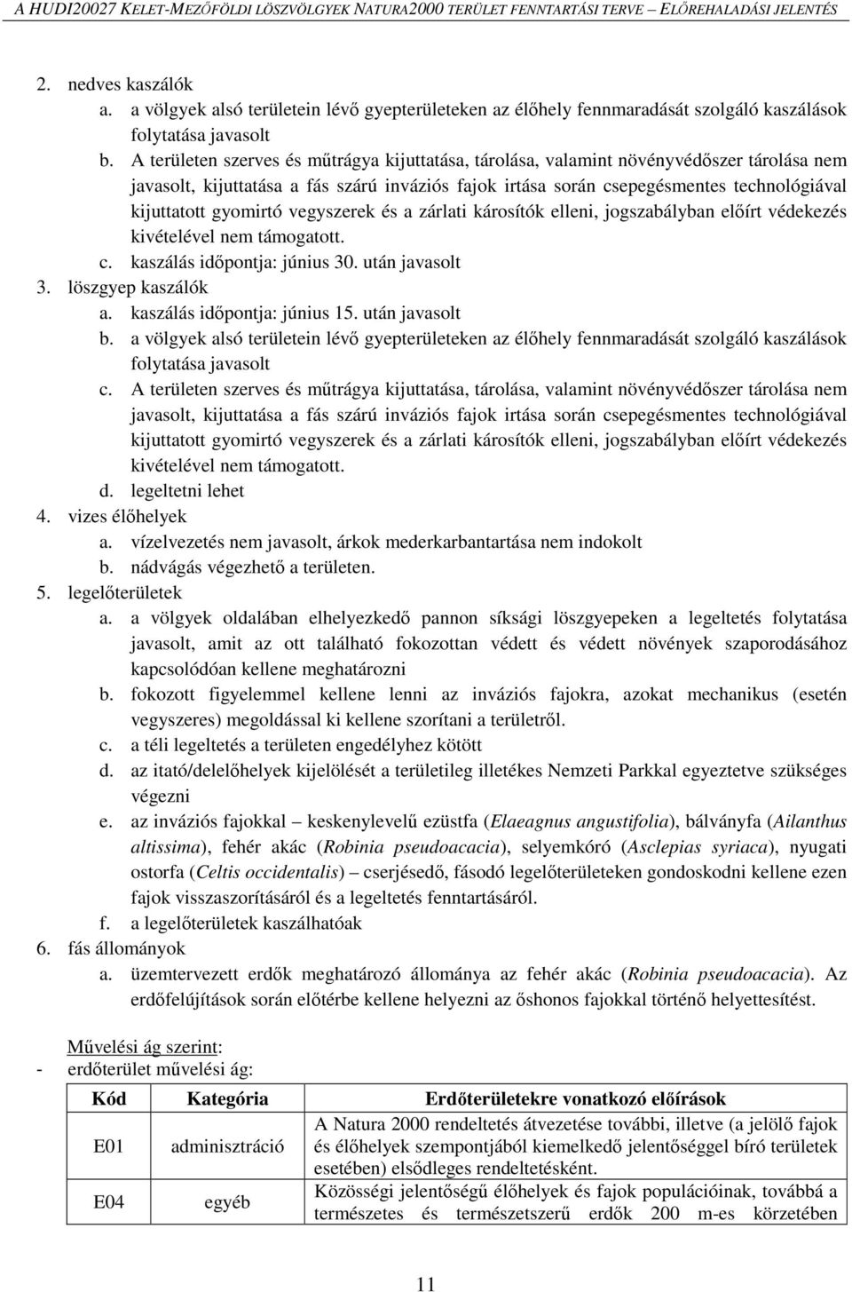 A területen szerves és műtrágya kijuttatása, tárolása, valamint növényvédőszer tárolása nem javasolt, kijuttatása a fás szárú inváziós fajok irtása során csepegésmentes technológiával kijuttatott