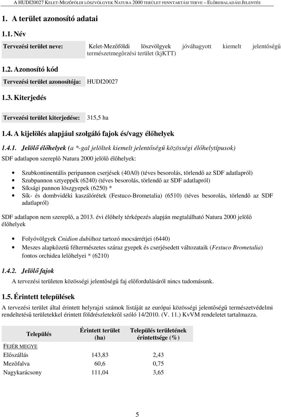 Azonosító kód Tervezési terület azonosítója: HUDI20027 1.
