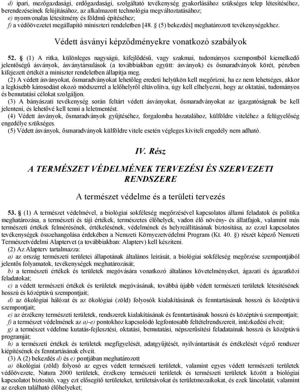 Védett ásványi képződményekre vonatkozó szabályok 52.