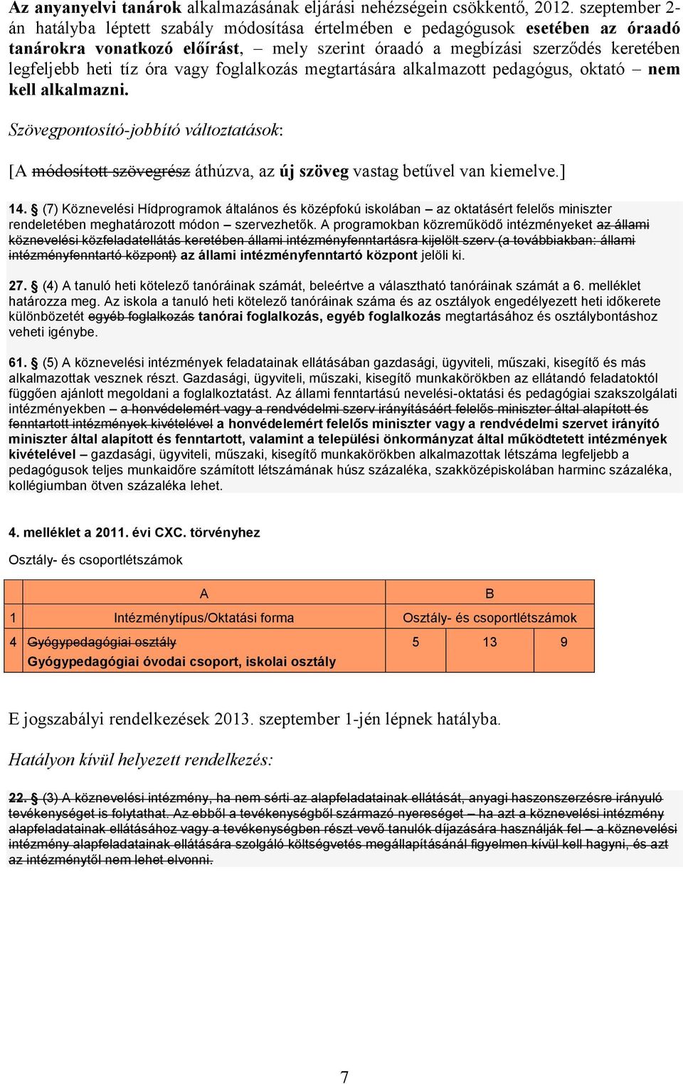 óra vagy foglalkozás megtartására alkalmazott pedagógus, oktató nem kell alkalmazni. Szövegpontosító-jobbító változtatások: [A módosított szövegrész áthúzva, az új szöveg vastag betűvel van kiemelve.