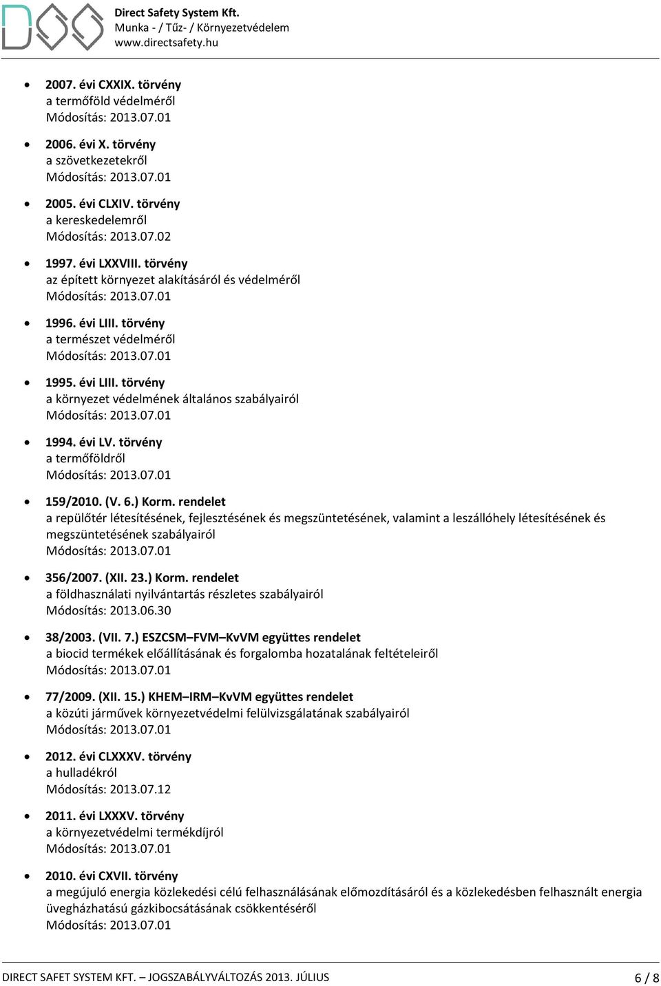 törvény a termőföldről 159/2010. (V. 6.) Korm. rendelet a repülőtér létesítésének, fejlesztésének és megszüntetésének, valamint a leszállóhely létesítésének és megszüntetésének szabályairól 356/2007.