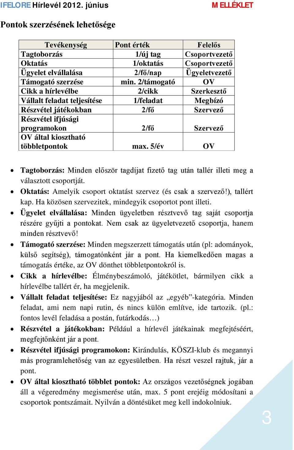 kiosztható többletpontok max. 5/év OV Tagtoborzás: Minden először tagdíjat fizető tag után tallér illeti meg a választott csoportját. Oktatás: Amelyik csoport oktatást szervez (és csak a szervező!