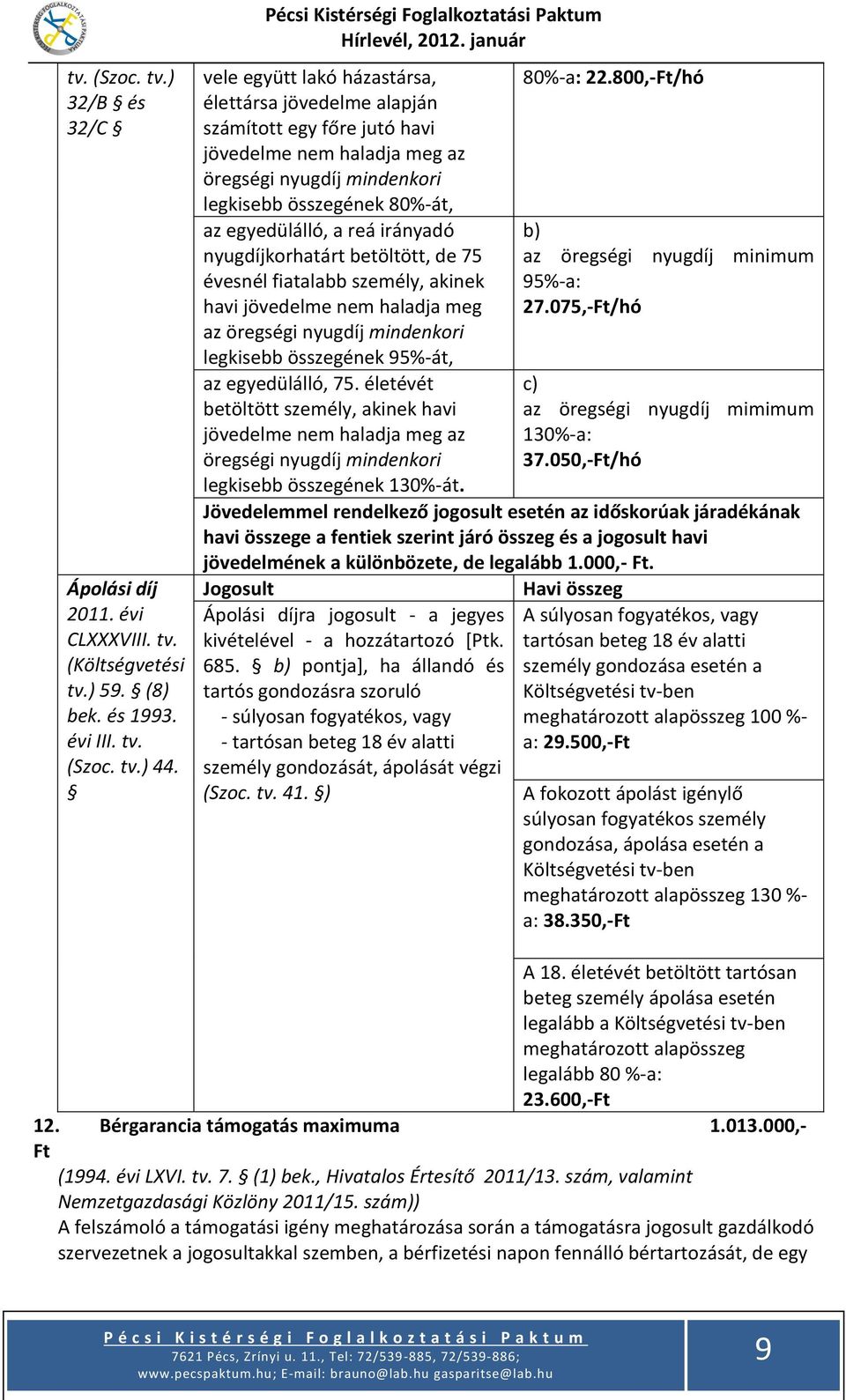 összegének 80%-át, az egyedülálló, a reá irányadó nyugdíjkorhatárt betöltött, de 75 évesnél fiatalabb személy, akinek havi jövedelme nem haladja meg az öregségi nyugdíj mindenkori legkisebb