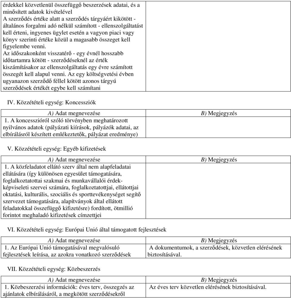 Az idıszakonként visszatérı - egy évnél hosszabb idıtartamra kötött - szerzıdéseknél az érték kiszámításakor az ellenszolgáltatás egy évre számított összegét kell alapul venni.