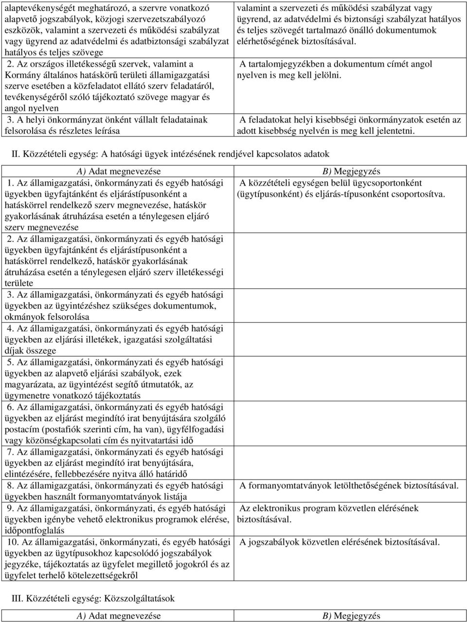 Az országos illetékességő szervek, valamint a Kormány általános hatáskörő területi államigazgatási szerve esetében a közfeladatot ellátó szerv feladatáról, tevékenységérıl szóló tájékoztató szövege