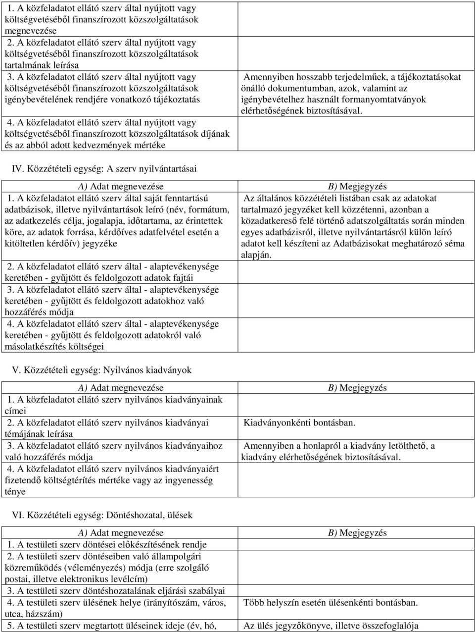 A közfeladatot ellátó szerv által nyújtott vagy költségvetésébıl finanszírozott közszolgáltatások igénybevételének rendjére vonatkozó tájékoztatás 4.