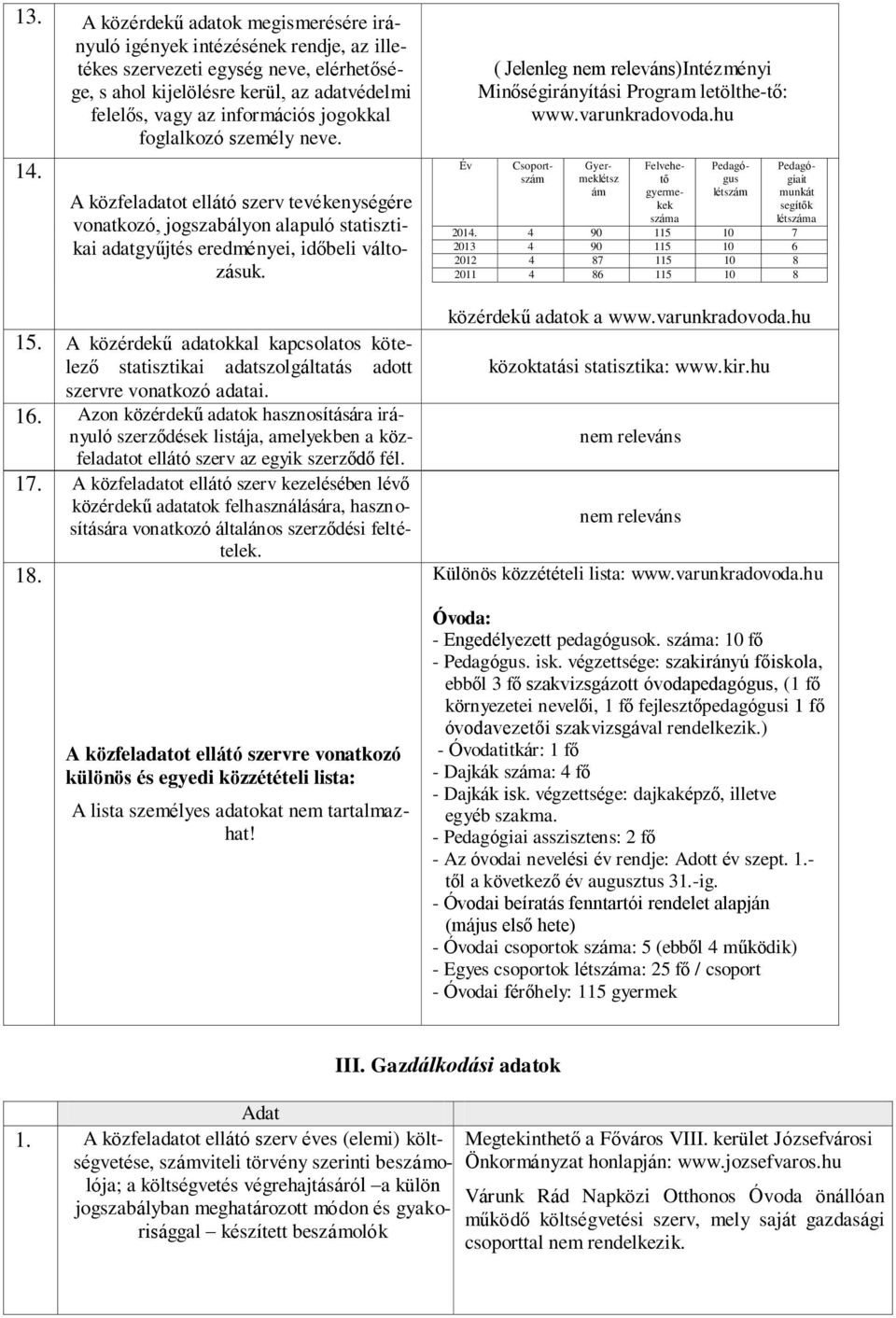 Azon közérdekű adatok hasznosítására irányuló szerződések listája, amelyekben a közfeladatot ellátó szerv az egyik szerződő fél. 17.