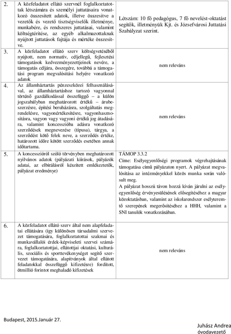 A közfeladatot ellátó szerv költségvetéséből nyújtott, nem normatív, céljellegű, fejlesztési támogatások kedvezményezettjeinek nevére, a támogatás céljára, összegére, továbbá a támogatási program