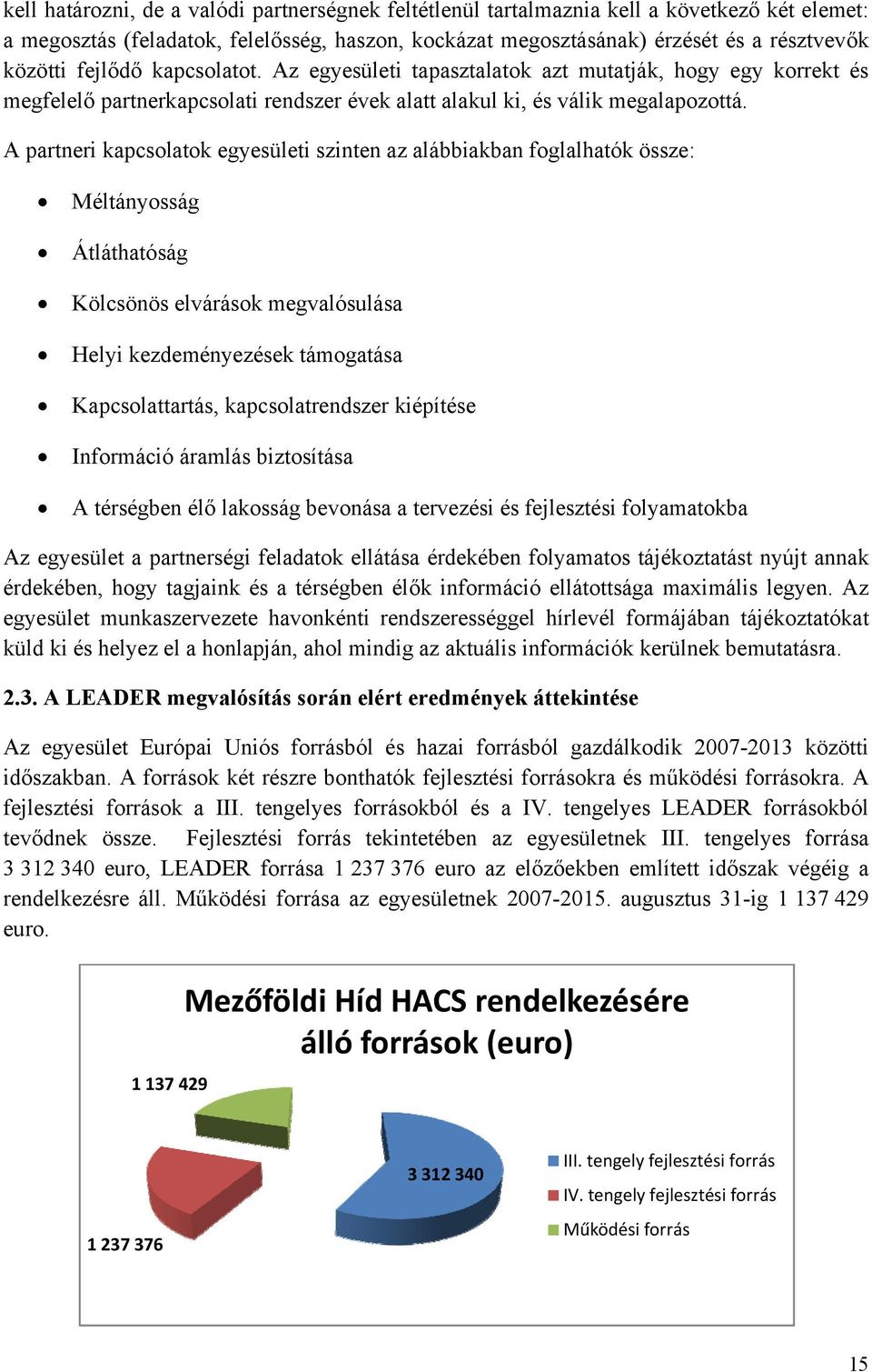 A partneri kapcsolatok egyesületi szinten az alábbiakban foglalhatók össze: Méltányosság Átláthatóság Kölcsönös elvárások megvalósulása Helyi kezdeményezések támogatása Kapcsolattartás,