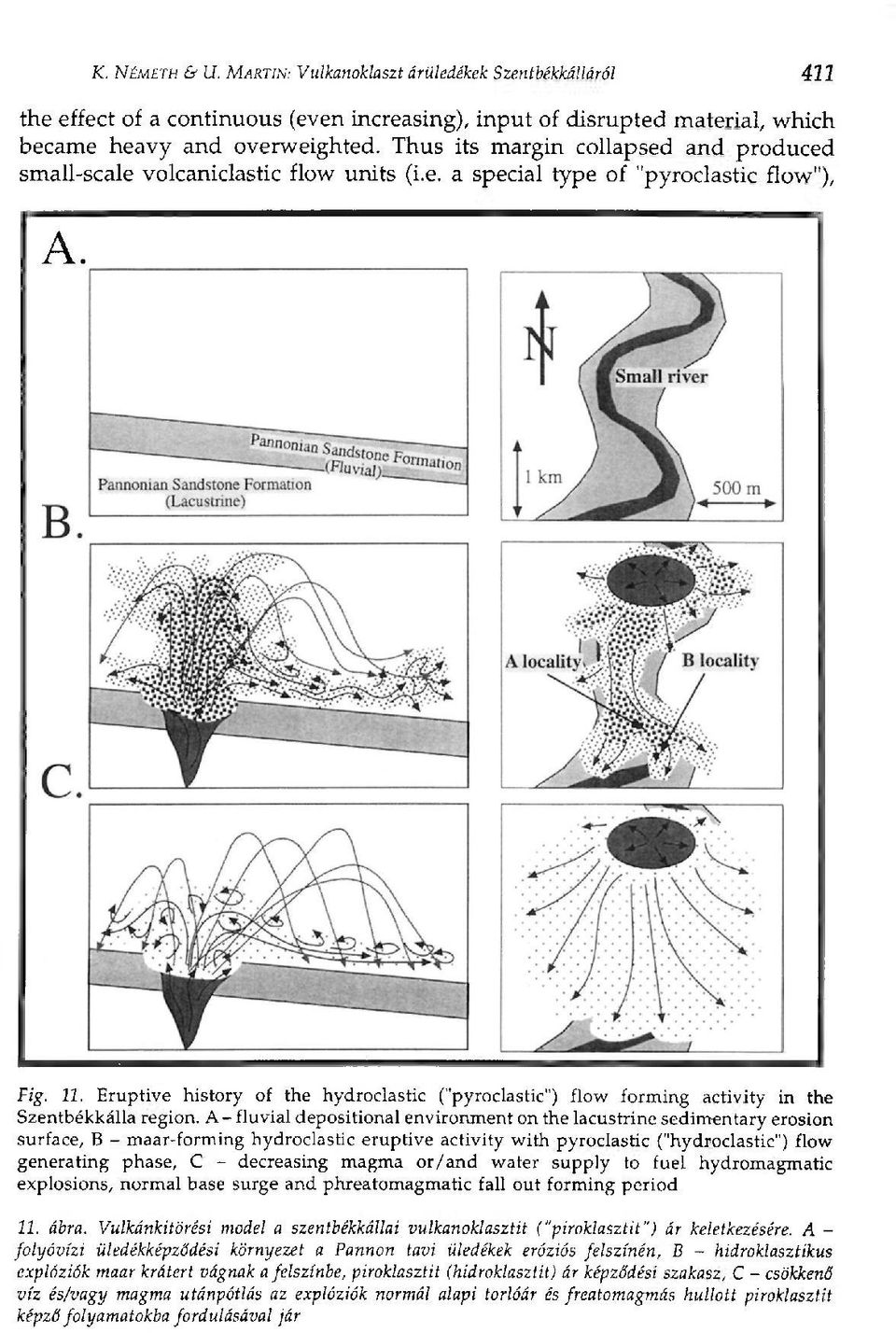 Eruptive history of the hydroclastic ("pyroclastic") flow forming activity in the Szentbékkálla region.