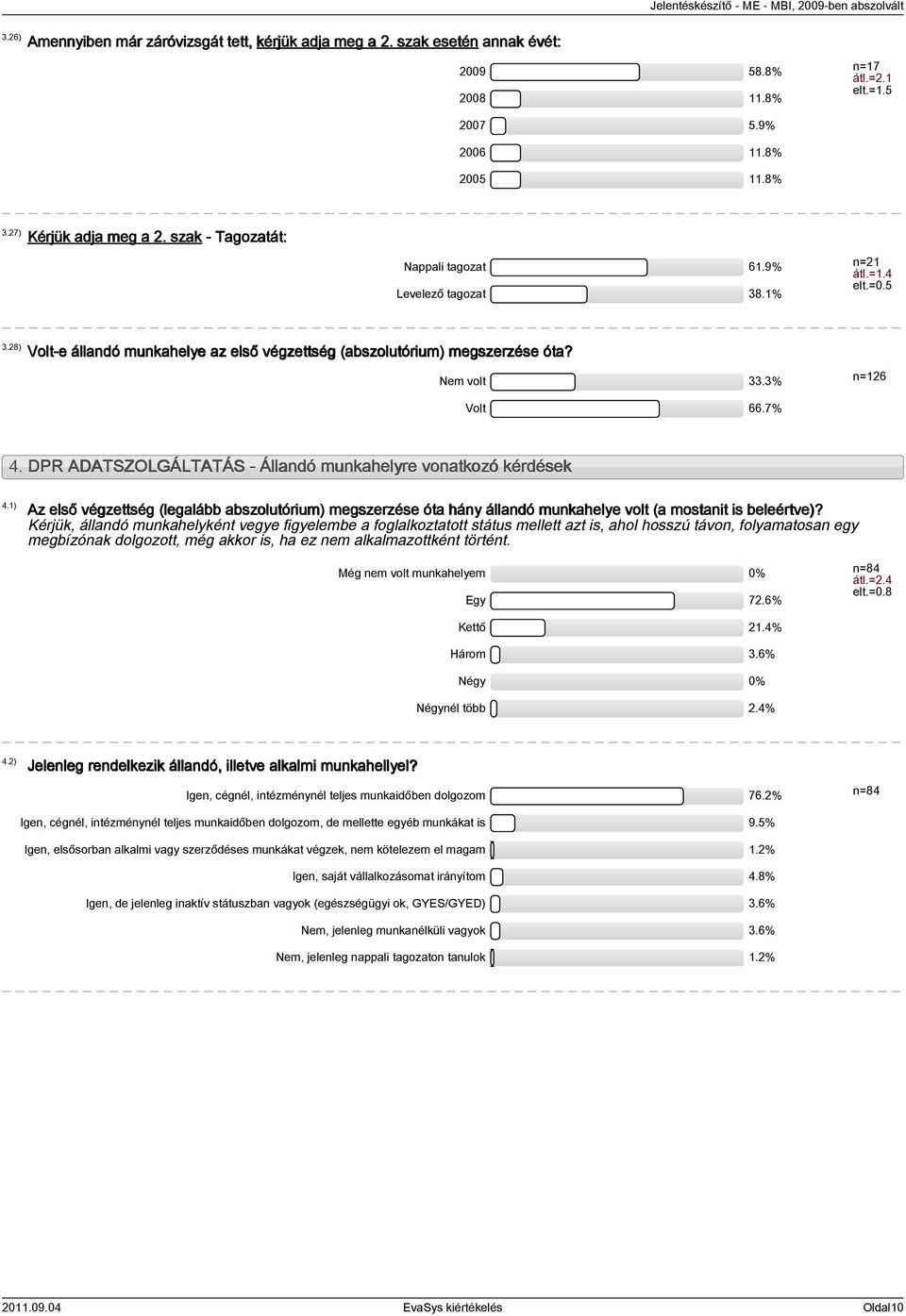 7% 4. DPR ADATSZOLGÁLTATÁS - Állandó munkahelyre vonatkozó kérdések 4.1) Az első végzettség (legalább abszolutórium) megszerzése óta hány állandó munkahelye volt (a mostanit is beleértve)?