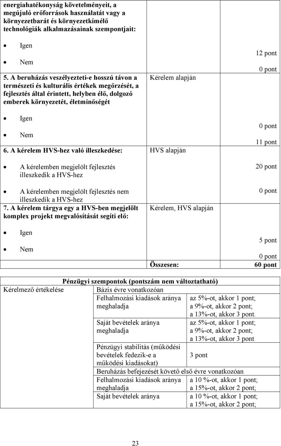 A kérelem HVS-hez való illeszkedése: A kérelemben megjelölt fejlesztés illeszkedik a HVS-hez A kérelemben megjelölt fejlesztés nem illeszkedik a HVS-hez 7.