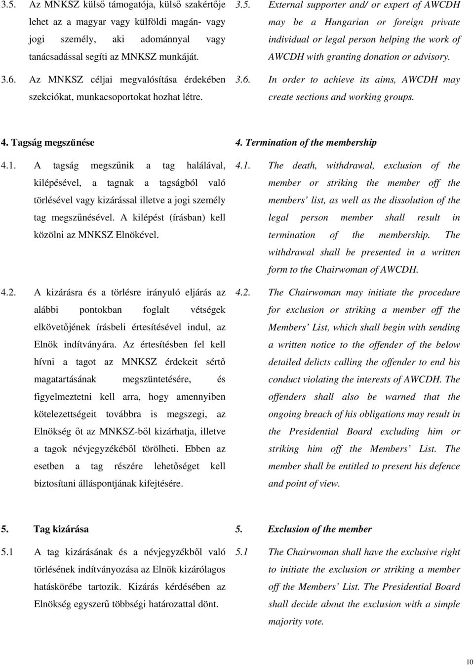 External supporter and/ or expert of AWCDH may be a Hungarian or foreign private individual or legal person helping the work of AWCDH with granting donation or advisory. 3.6.