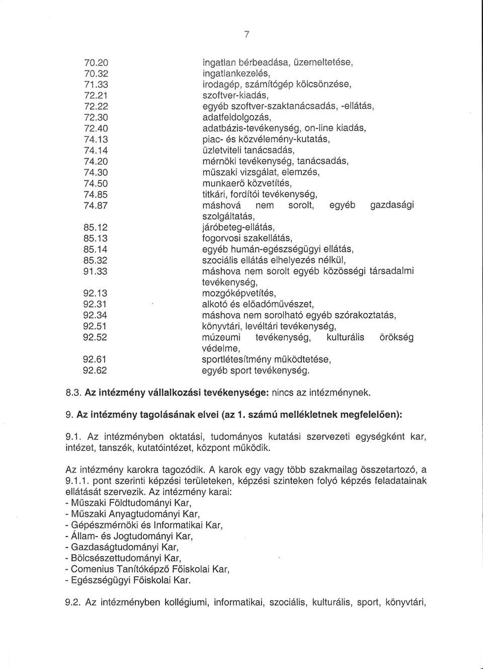 kiadás, piac- és közvélemény-kutatás, üzletvitelitanácsadás, mérnöki tevékenység, tanácsadás, muszaki vizsgálat, elemzés, munkaerö közvetítés, titkári,fordítóitevékenység, máshová nem sorolt, egyéb