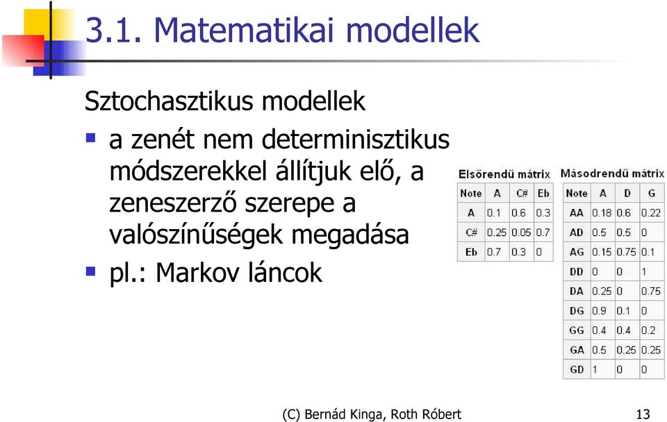 elő, a zeneszerző szerepe a valószínűségek