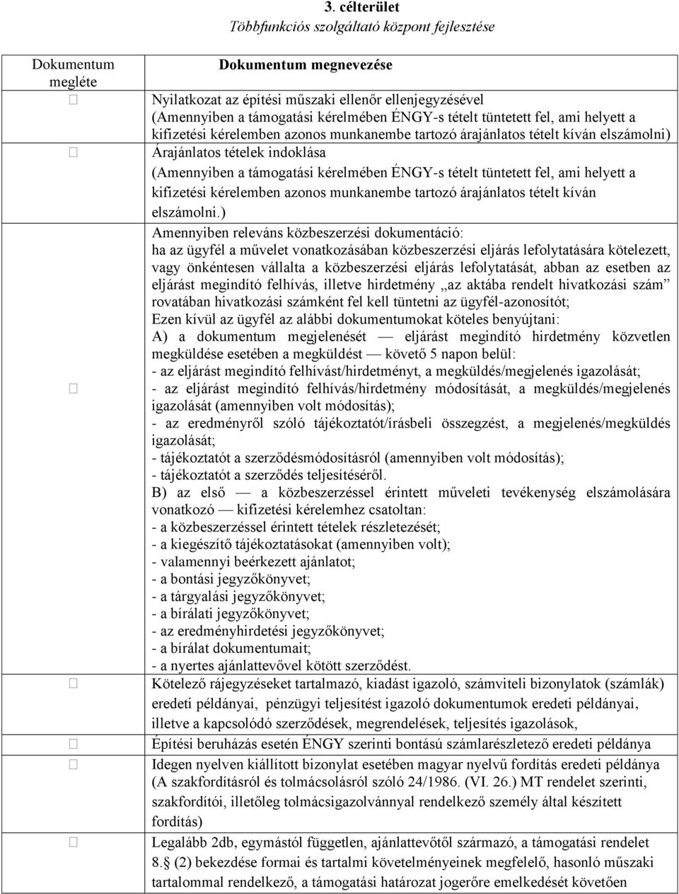 tételt tüntetett fel, ami helyett a kifizetési kérelemben azonos munkanembe tartozó árajánlatos tételt kíván elszámolni.