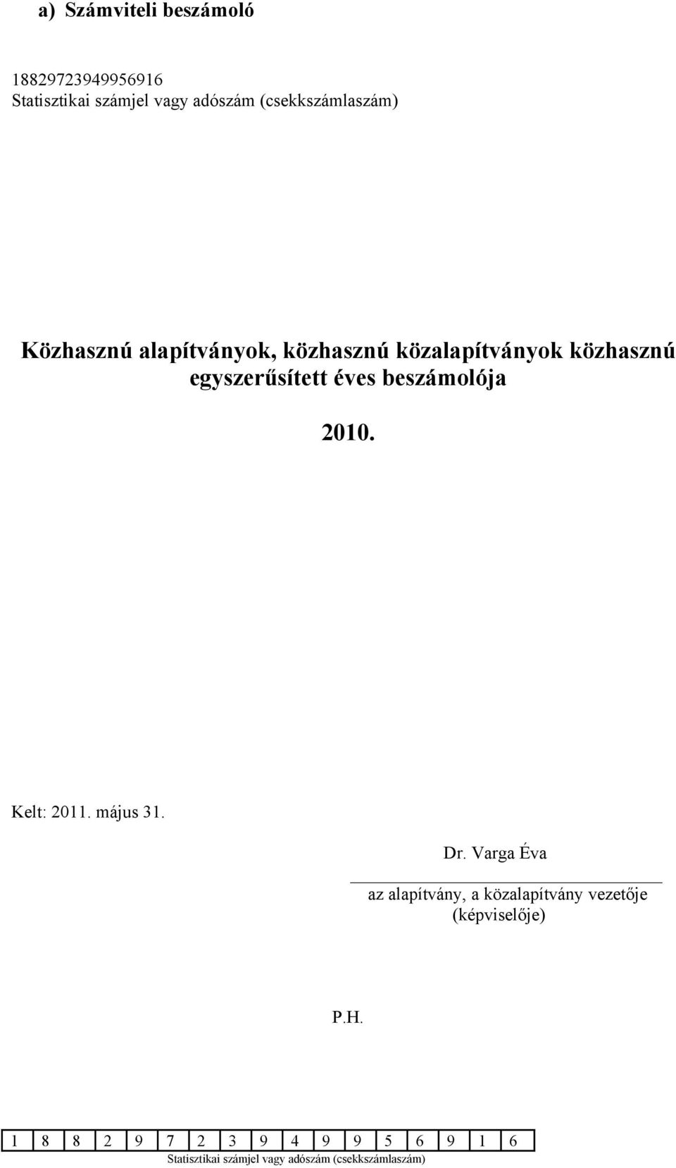 egyszerűsített éves beszámolója 2010. Kelt: 2011. május 31.