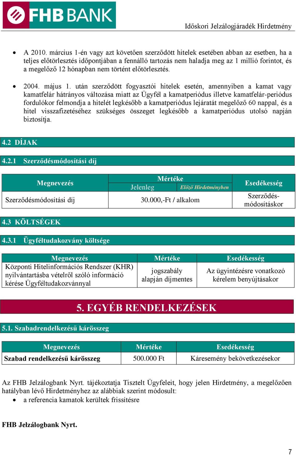 nem történt előtörlesztés. 2004. május 1.