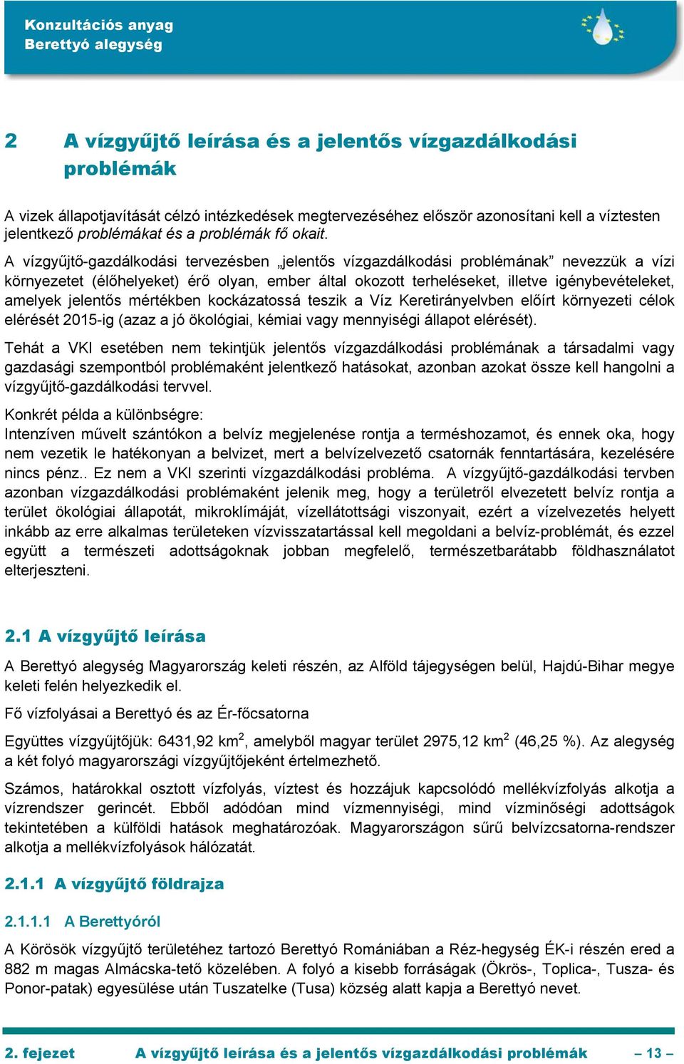 A vízgyűjtő-gazdálkodási tervezésben jelentős vízgazdálkodási problémának nevezzük a vízi környezetet (élőhelyeket) érő olyan, ember által okozott terheléseket, illetve igénybevételeket, amelyek