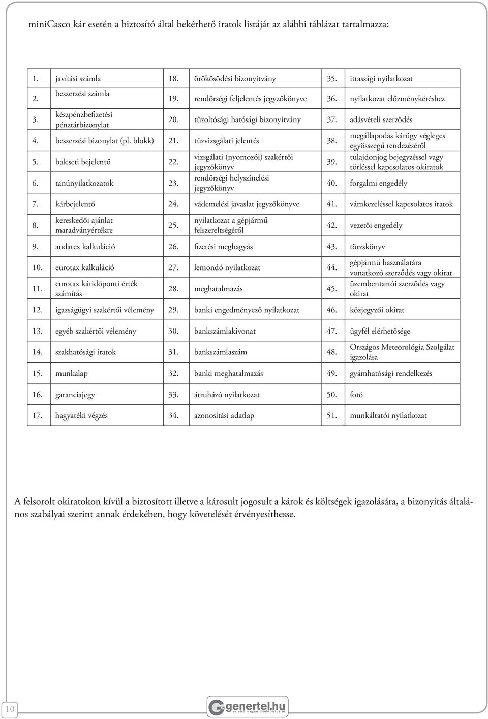 adásvételi szerződés 4. beszerzési bizonylat (pl. blokk) 21. tűzvizsgálati jelentés 38. 5. baleseti bejelentő 22. 6. tanúnyilatkozatok 23.