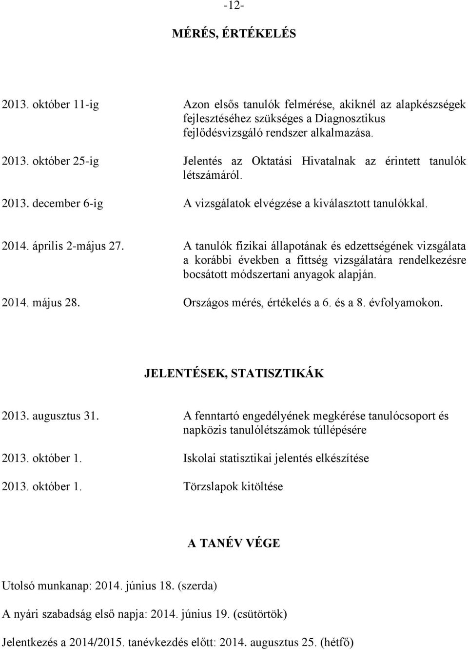 A tanulók fizikai állapotának és edzettségének vizsgálata a korábbi években a fittség vizsgálatára rendelkezésre bocsátott módszertani anyagok alapján. 2014. május 28. Országos mérés, értékelés a 6.